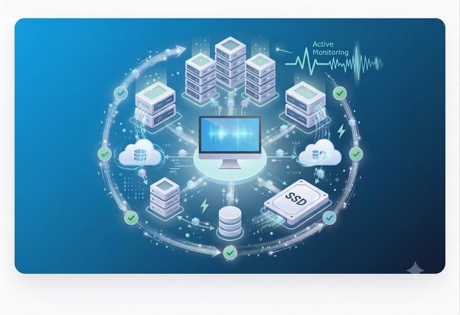 Care4Web reliable server infrastructure with active monitoring and SSD storage