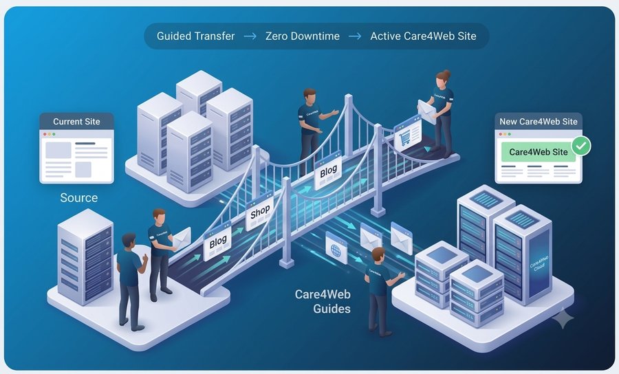 Care4Web guided website migration with zero downtime from your current host to Care4Web