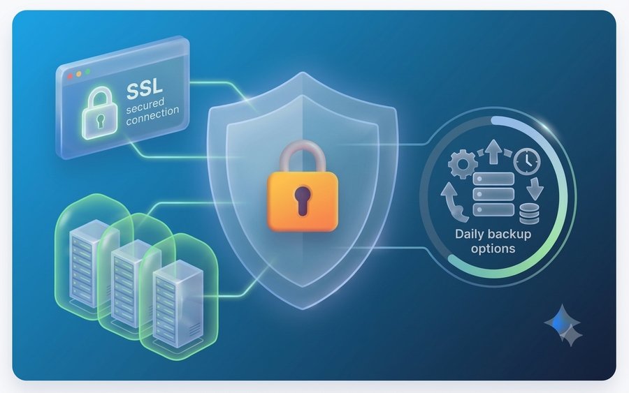 Care4Web security: SSL secured connection, isolated hosting environments, and daily backup options